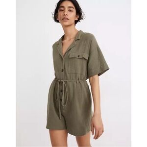 Madewell | Lightspun Belted Safari Romper | Green | Women’s Size Medium‎